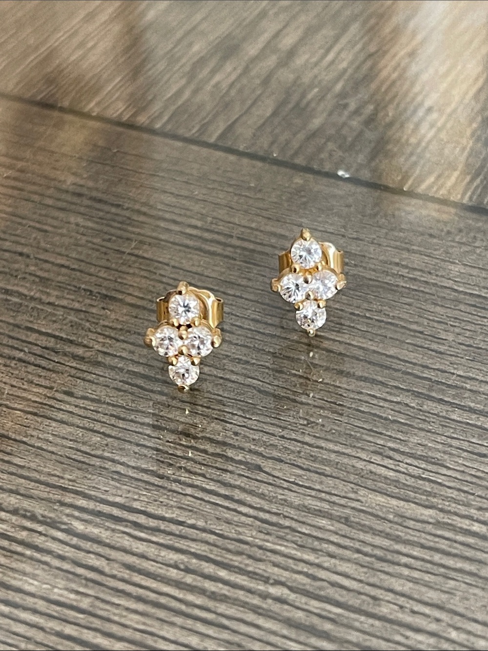 Vintage 4 Stone CZ Cluster Stud Earrings - Gold-tone